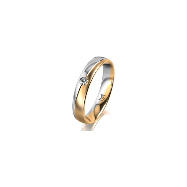 Ring 18 Karat Gelb-/Weissgold 4.0 mm längsmatt 1 Brillant G vs 0,050ct
