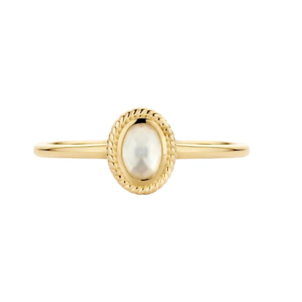 Ring 14 Karat Gelbgold Perlmutt, Bergkristall