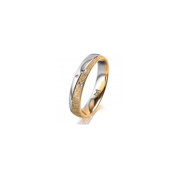 Ring 18 Karat Gelb-/Weissgold 4.0 mm kristallmatt 3 Brillanten G vs Gesamt 0,030ct