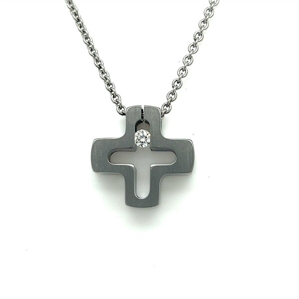 Anh&auml;nger Edelstahl Kreuz mit Brillant 0,06ct