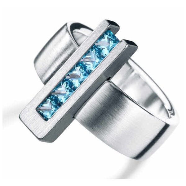 Ring Edelstahl 5 x Topas blau