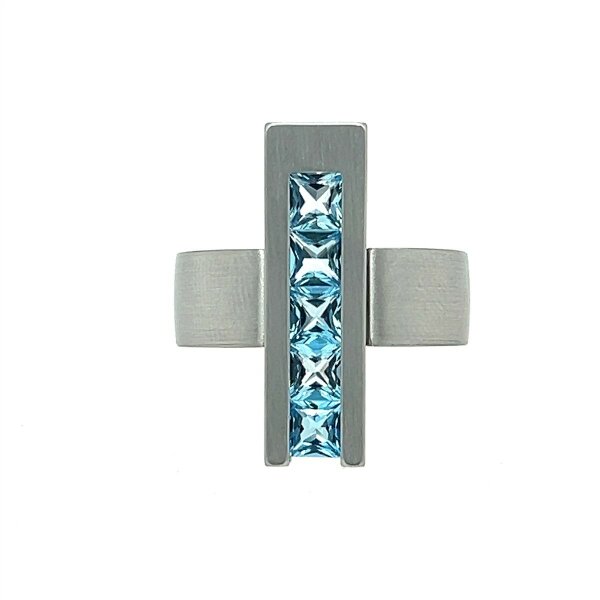 Ring Edelstahl 5 x Topas blau