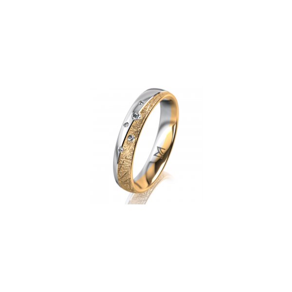 Ring 18 Karat Gelb-/Weissgold 4.0 mm kristallmatt 5 Brillanten G vs Gesamt 0,035ct