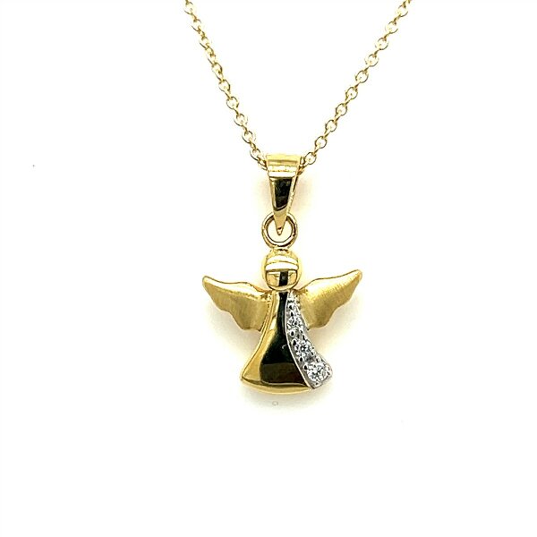 Anh&auml;nger 14 Karat Gelbgold Schutzengel m. Zirkonia