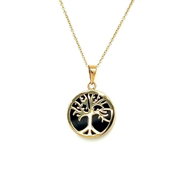 Anh&auml;nger 14 Karat Gelbgold Lebensbaum Onyx