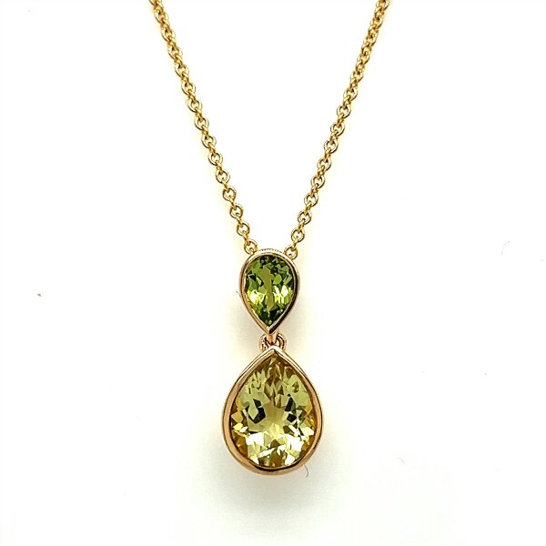 Halsschmuck 14 Karat Gelbgold Lemon Quarz Peridot
