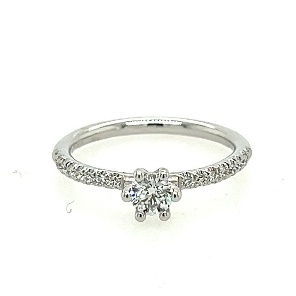 Ring 18 Karat Weissgold Mittelstein Brillant 0,30ct E si2, Brillanten 0,16ct G vs
