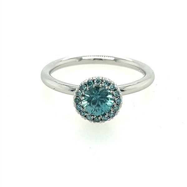 Ring 18 Karat Weissgold Zirkon blau 1,0ct, Brillanten iceblue 0,15ct