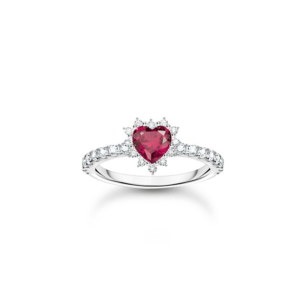 Ring 925 Silber weisse & roter Zirkonia "Romance"