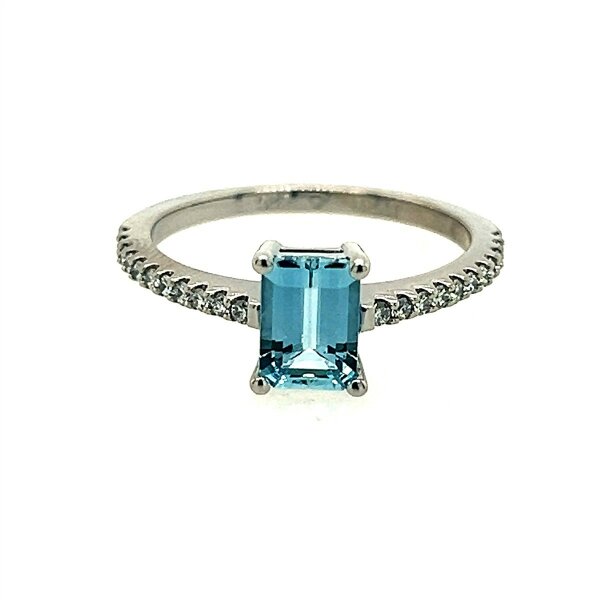 Ring 14 Karat Weissgold Aquamarin 0,89ct 22 Brillanten 0,22ct W si