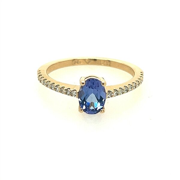 Ring 14 Karat Gelbgold Tansanit 0,77ct,22 Brillanten 0,22ct W si
