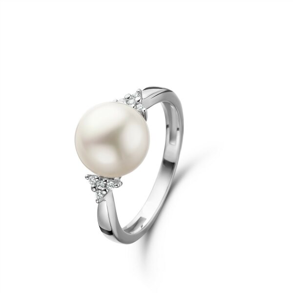 Ring 18 Karat Weissgoold Brillanten 0,05ct G vs SW-Zuchtperel