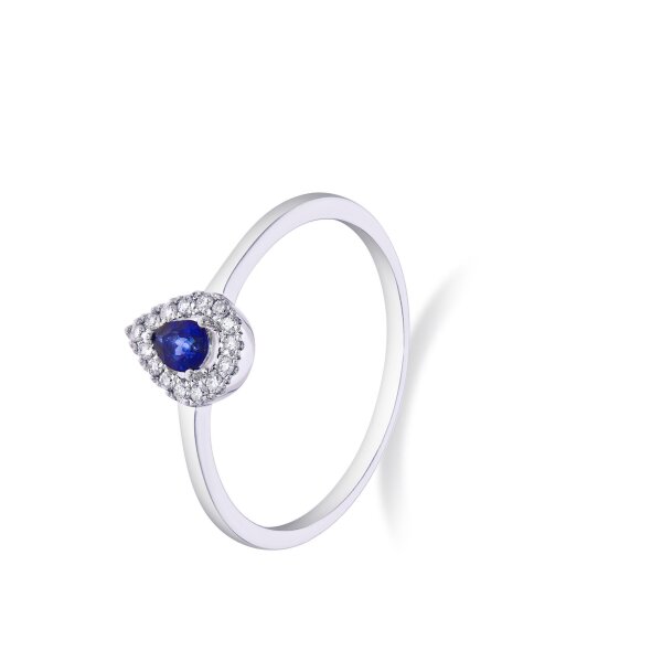 Ring 18 Karat Weissgold 15 Brillanten 0,08ct Blausaphir 0,18ct