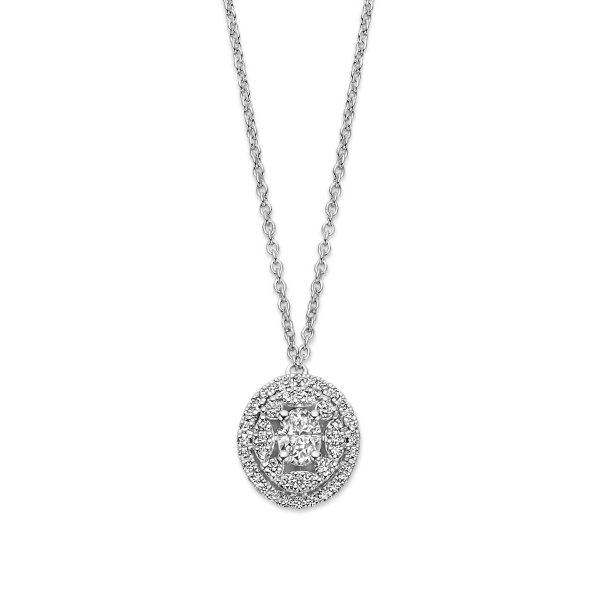 Halsschmuck 18 Karat Weissgold 44 Brillanten 0,16ct Diamant Ovalschliff 0,20 G vs