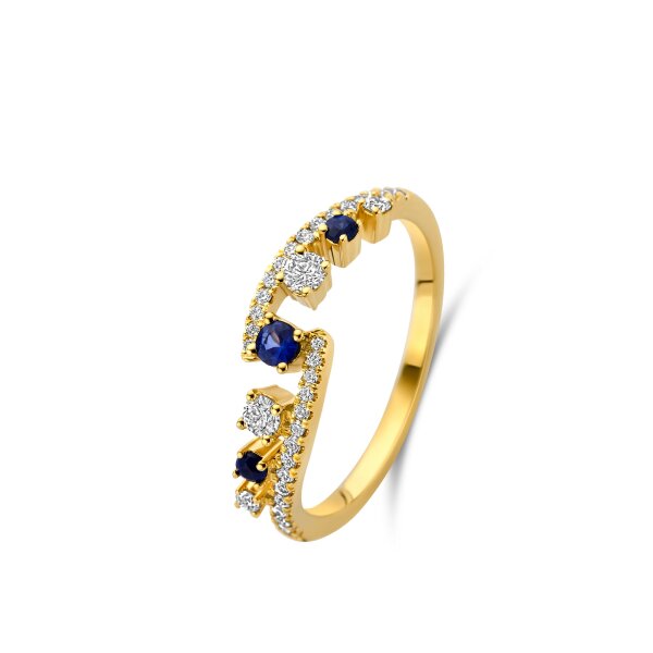 Ring 18 Karat Gelbgold 34 Brillanten 0,27ct 3 Blausaphire 0,12ct