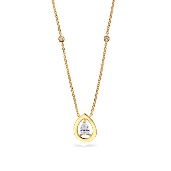 Halsschmuck 18 Karat Gelbgold 2 Brillanten 0,02ct Diamant in Tropfenform 0,140ct G vs