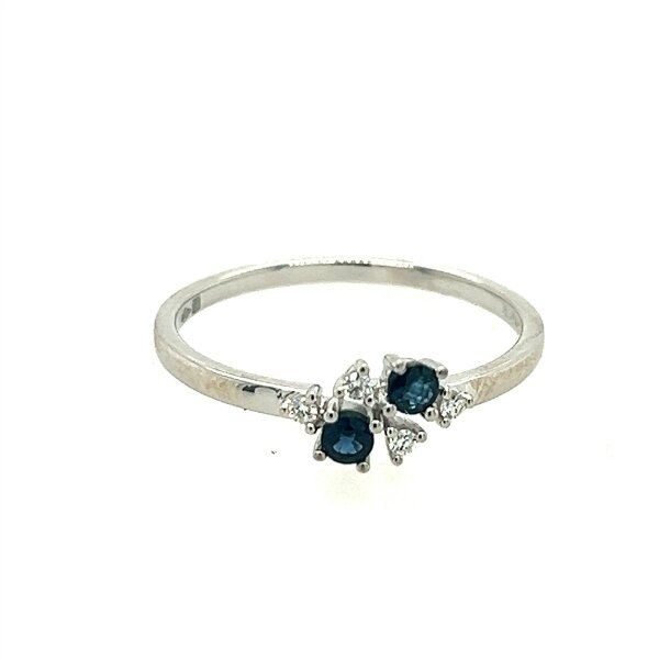Ring 18 Karat Weissgold 4 Brillanten 0,04ct G vs 2 Blausaphire 0,17ct