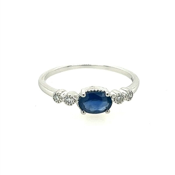 Ring 18 Karat Weissgold 4 Brillanten 0,07ct  Blausaphir 0,58ct