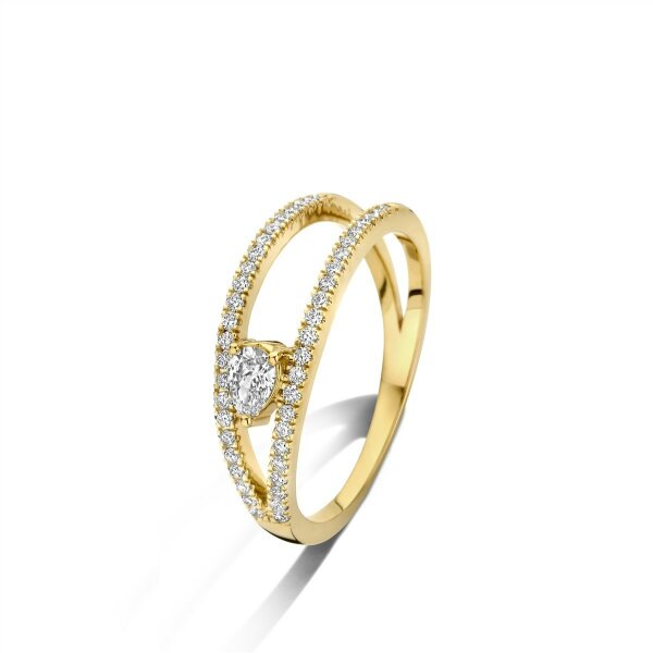 Ring 18 Karat Gelbgold 46 Brillanten 0,22ct Diamanttropfen 0,14ct G vs
