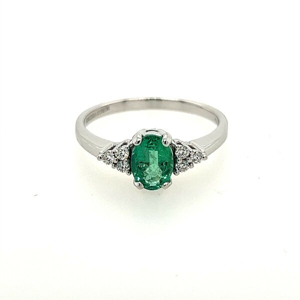 Ring 18 Karat Weissgold Smaragd 0,79ct Brillanten 0,11ct G vs