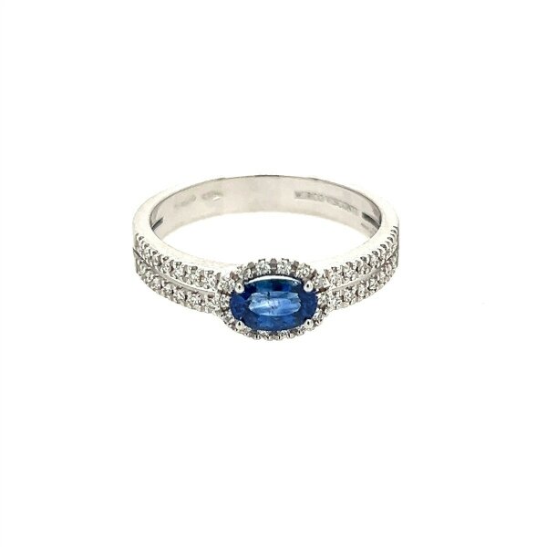 Ring 18 Karat Weissgold Blausaphir 0,56ct Brillanten 0,15ct G vs