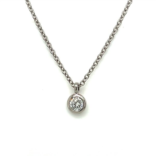 Halsschmuck 14 Karat Weissgold Brillant 0,15ct G vs Ankerkette 45v43cm