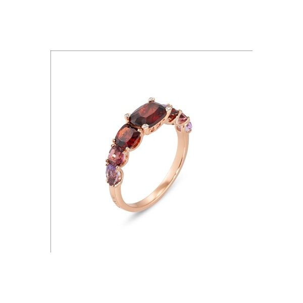 Ring 18 Karat Gelbgold Brillanten 0,02ct Amethyste 0,30ct Turmaline 0,40ct Granaten 1,90ct Brill 0,02ct