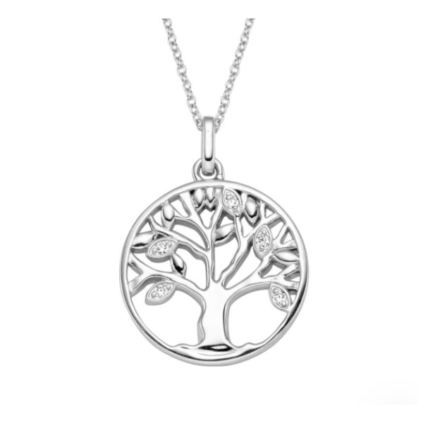 Halsschmuck 925 Silber rhodiniert Lebensbaum mit 5 Zirkonia