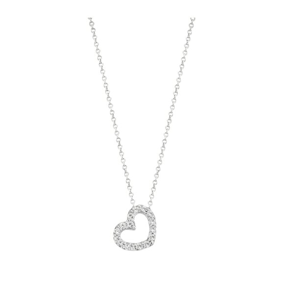 Halsschmuck 14 Karat Weissgold Herz mit Zirkonia