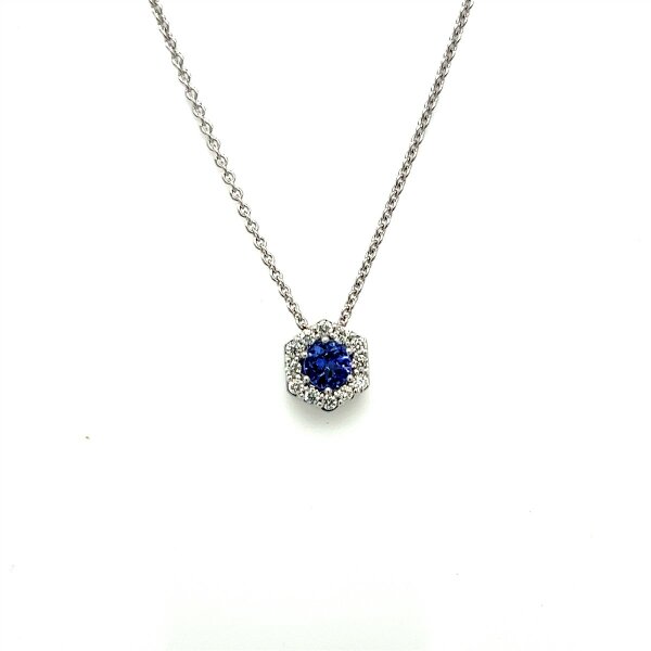 Halsschmuck 14 Karat Weissgold mit Brillanten,Tansanit 0,12ct