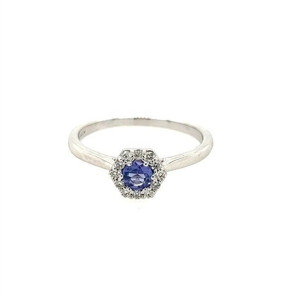 Ring 14 Karat Weissgold 12 Brillanten mit Tansanit 0,12ct