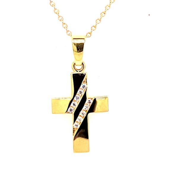 Anh&auml;nger 14 Karat Gelbgold Zirkonia Kreuz