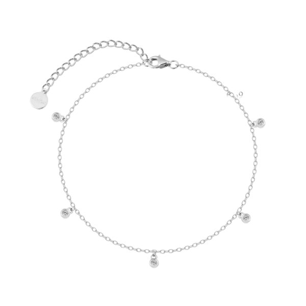 Fusskette 925 Silber rhodiniert mit Zirkonia
