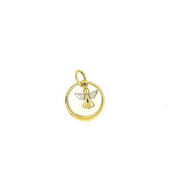 Anh&auml;nger 14 Karat Gelb/Weissgold Taufring m. Engel Zirkonia weiss