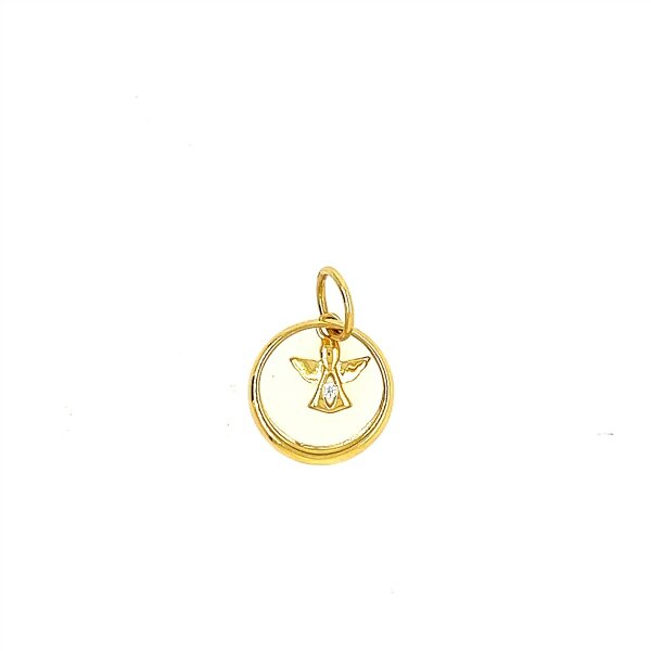 Anh&auml;nger 14 Karat Gelbgold Taufring m. Engel Zirkonia weiss