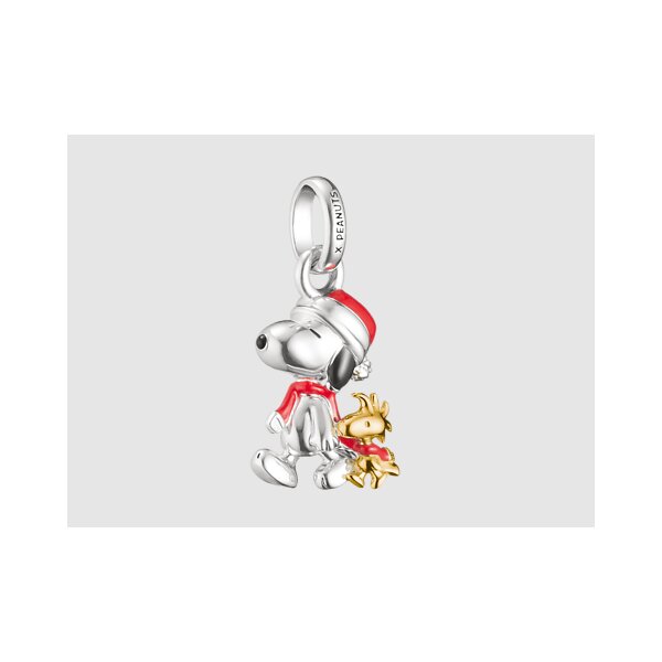 Anh&auml;nger 925 Silber gelbvergoldet Snoopy mit Woodstock Santa Edition PEANUTS Connect
