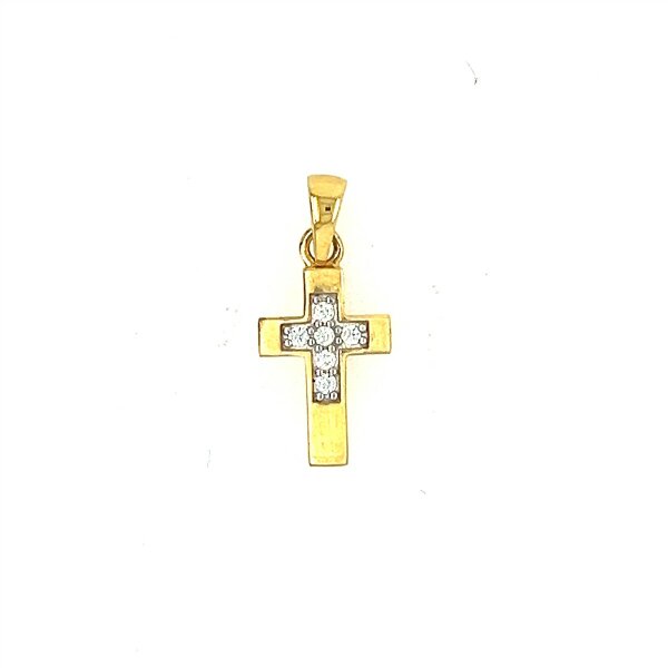 Anh&auml;nger 14 Karat Gelbgold Kreuz mit Zirkonia