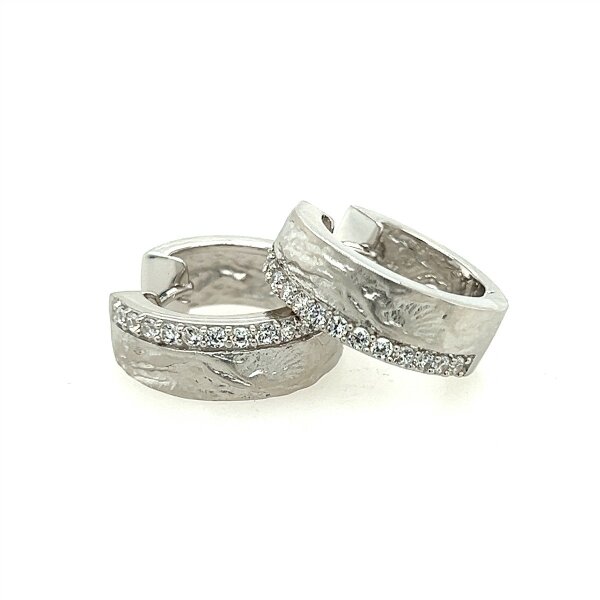 Ohrschmuck 925 Silber rhodiniert Schanierkreolen Zirkonia