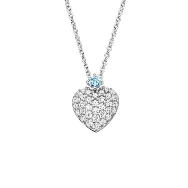 Halsschmuck 925 Silber rhodiniert Herz mit 33 Zirkonia 1 Blautopas
