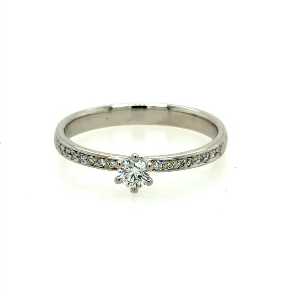 Ring 14 Karat Weissgold Mittelstein Brillant 0,15ct 16 Brillanten 0,08ct G vs