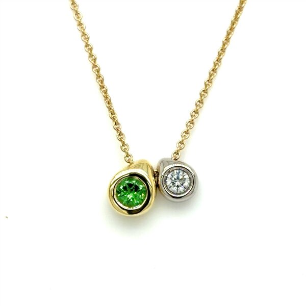 Halsschmuck 14 Karat Gelb / Weissgold Tsavolith Brillant 0,10ct G vs