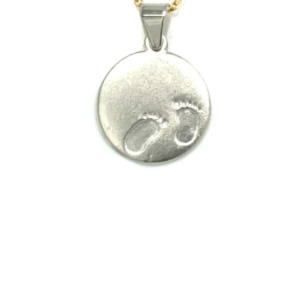 Anh&auml;nger 14 Karat Weissgold Gravurpl&auml;ttchen m. Babyf&uuml;ssen