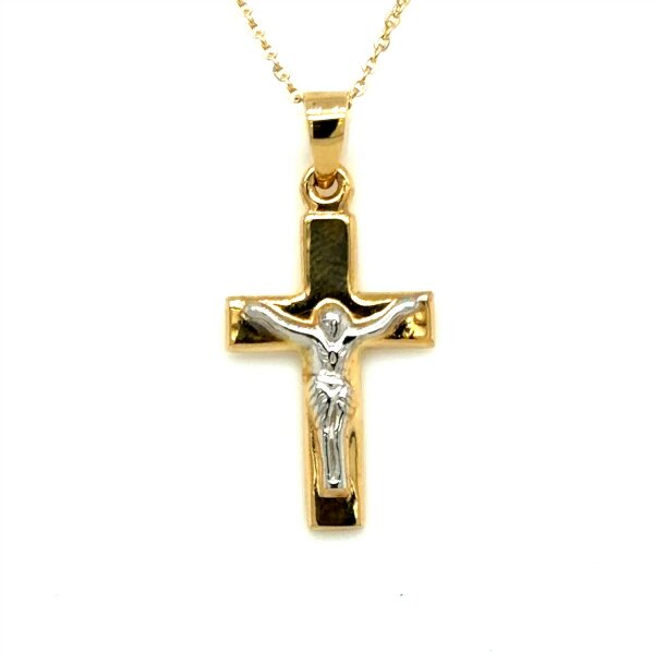 Anh&auml;nger 14 Karat Gelb / Weissgold "Kreuz Corpus Christi"