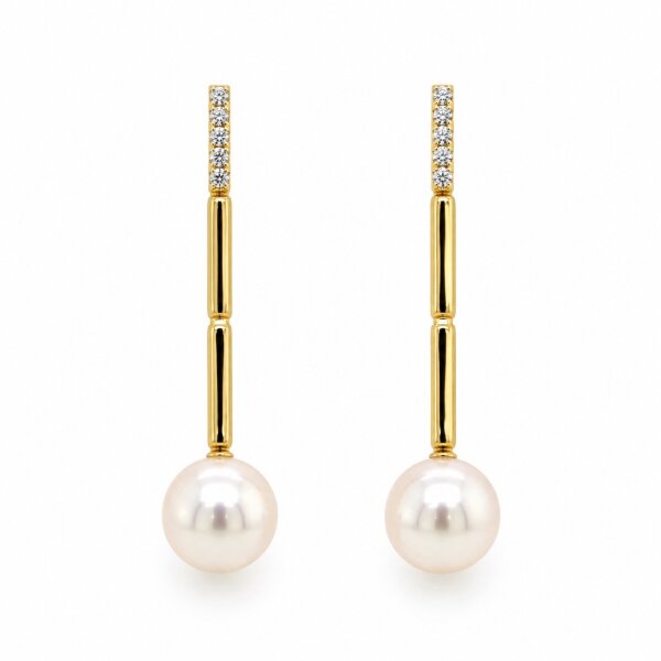 Ohrschmuck 14 Karat Gelbgold Brillanten 0,05ct S&uuml;sswasserperlen