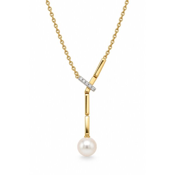 Halsschmuck 14 Karat Gelbgold Brillangen 0,02ct S&uuml;sswasserperle