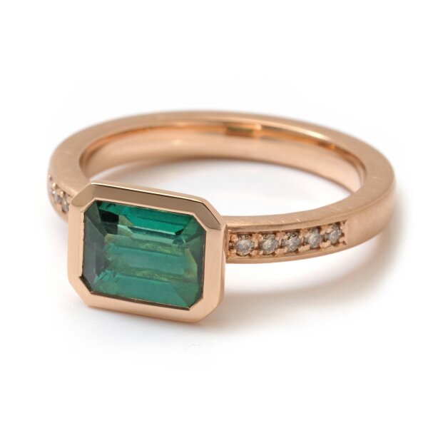 Ring 18 Karat Rotgold Turmalin gr&uuml;n 1,83ct 10 Brillanten 0,10ct