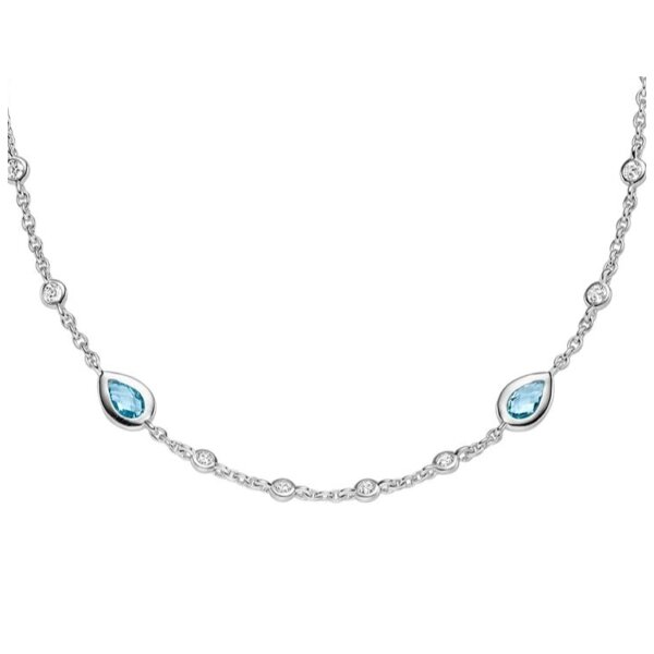 Halsschmuck 925 Silber rhodiniert 4 Blautopase 11 Zirkonia