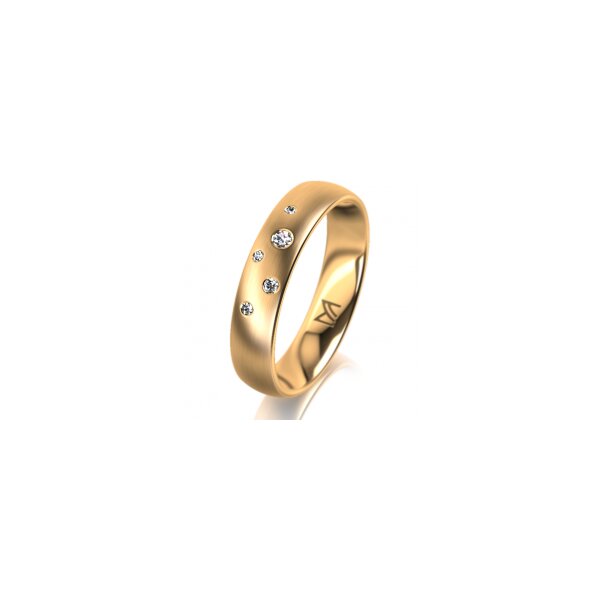 Ring 18 Karat Gelbgold 4.5 mm längsmatt 5 Brillanten G vs Gesamt 0,045ct