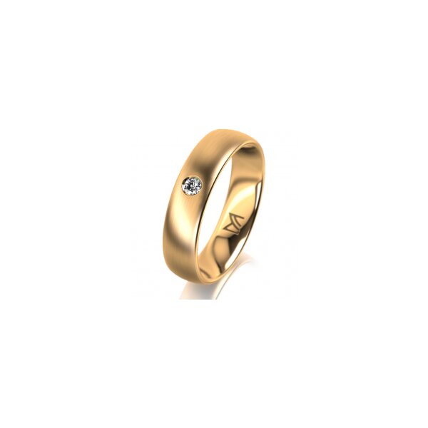 Ring 18 Karat Gelbgold 5.0 mm längsmatt 1 Brillant G vs 0,050ct