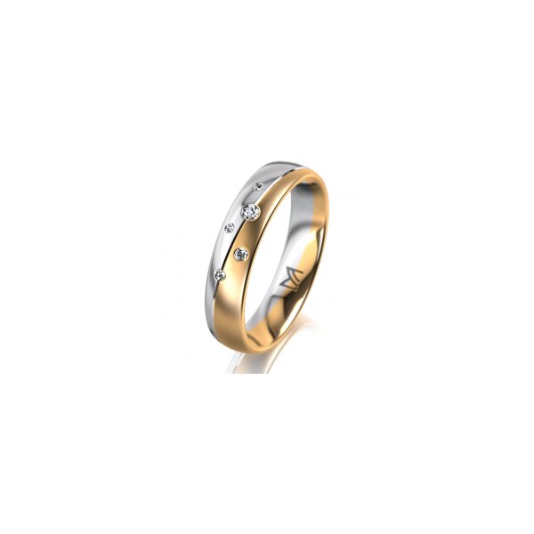 Ring 18 Karat Gelb-/Weissgold 4.5 mm längsmatt 5 Brillanten G vs Gesamt 0,045ct